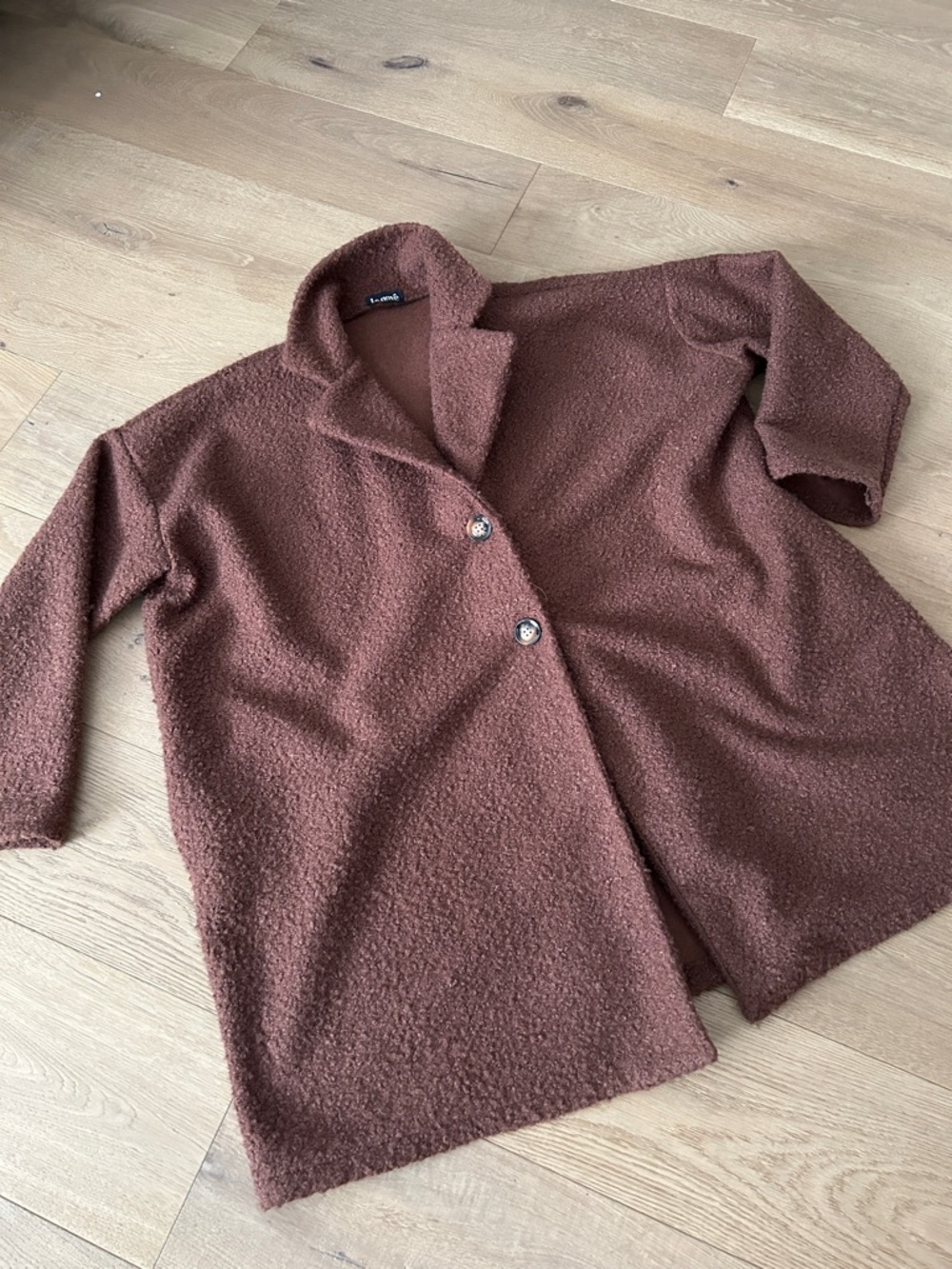 Women's Brown Bouclé Coat - Classic Single-Breasted Jacket